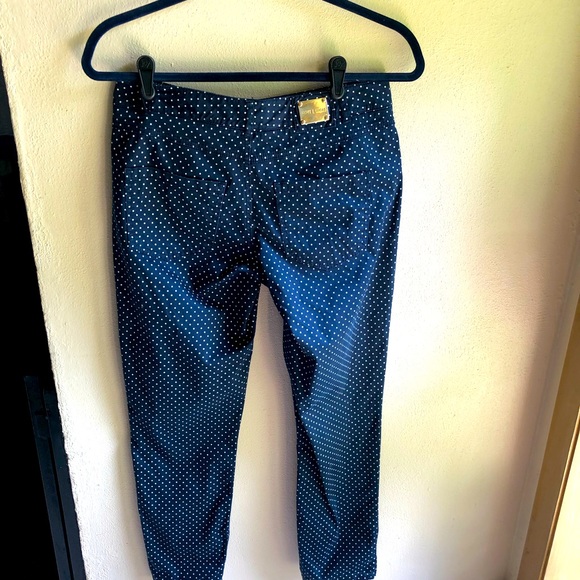 More & More Lightweight Summer Ankle Pants. Navy Blue / White Polka Dots. Size 8 - Picture 1 of 11